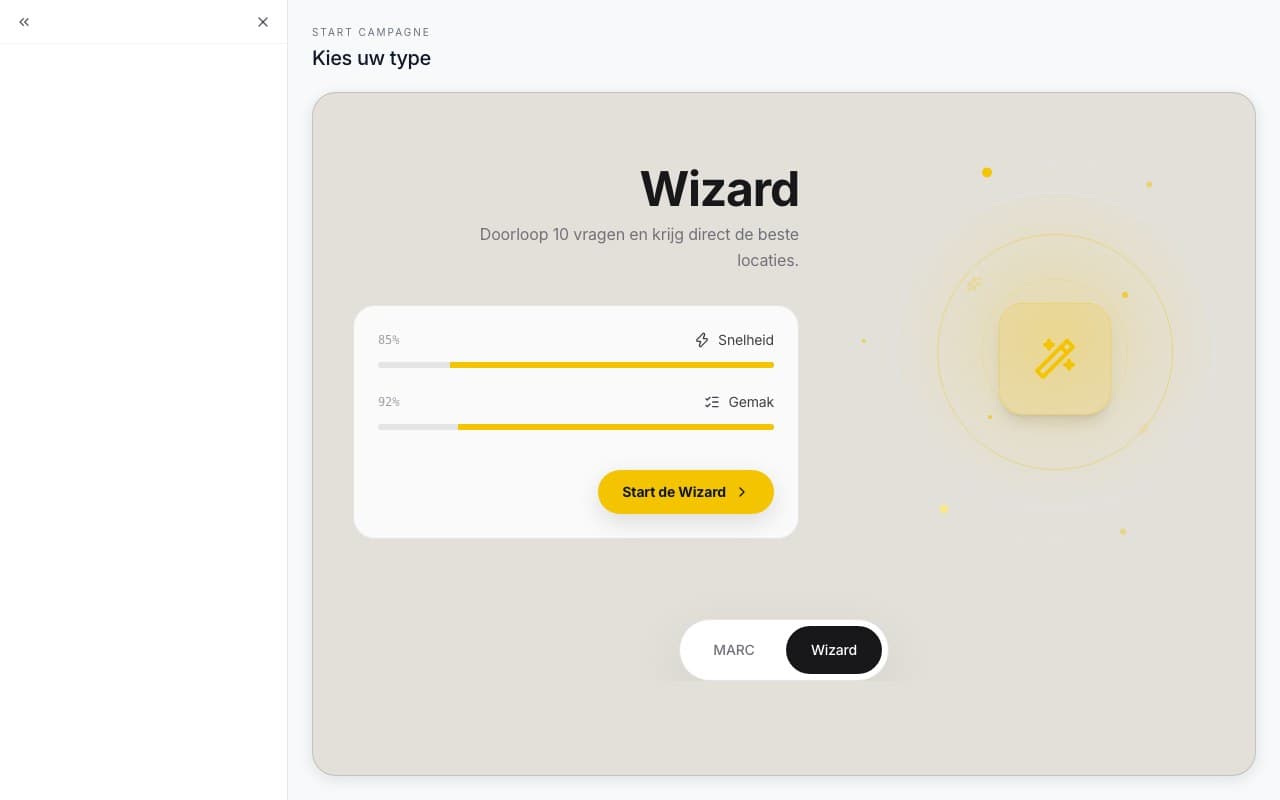 Kies de Wizard en bevestig uw keuze om te starten.