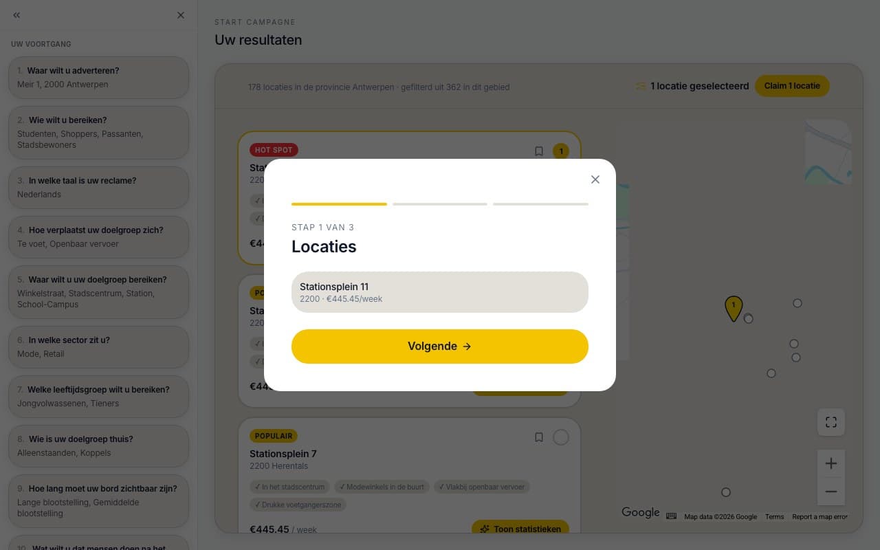 Controleer uw gekozen locaties in één overzicht.
