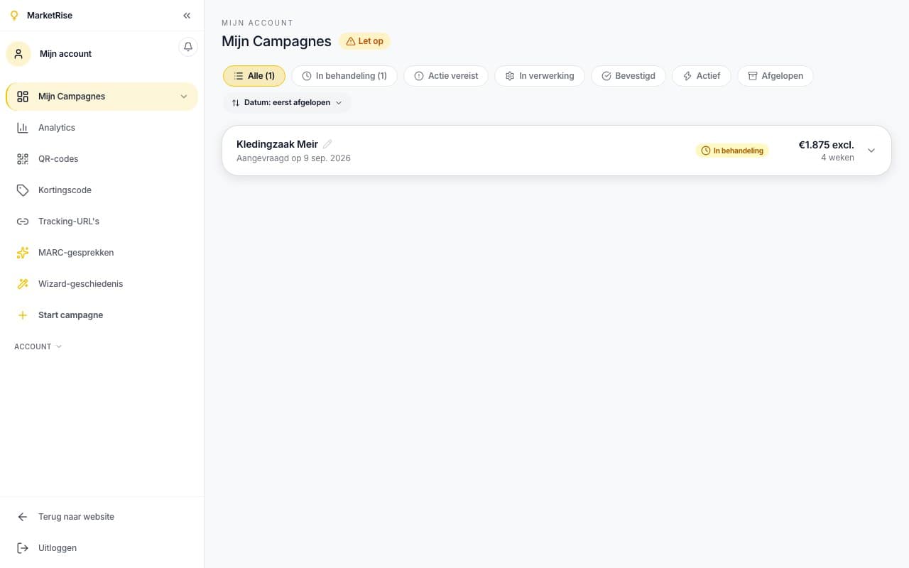 Volg de status van uw campagne live in uw dashboard.